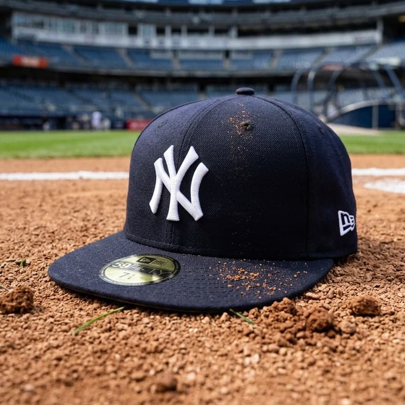 New York Yankees New Era 59FIFTY fitted hat on the infield dirt at Yankee Stadium